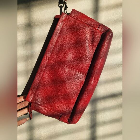 Coach Park Clutch Wristlet Wine Deep Red Leather 13 x 6 - Picture 7 of 12